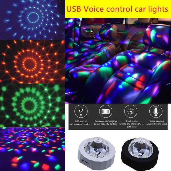 Lámpara de proyección de cielo estrellado para coche, música, ritmo, atmósfera, luz LED, Control de voz USB, luz de bola mágica intermitente colorida