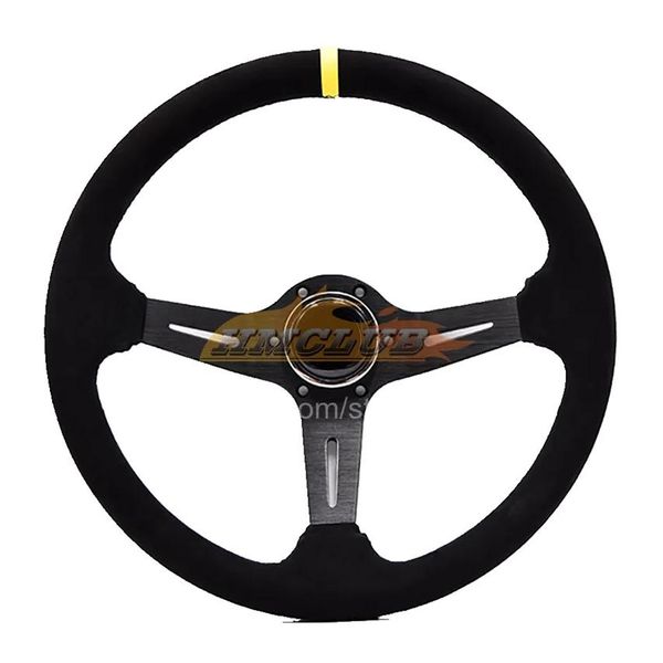 Volant de voiture 2022 Universal 350mm 14 pouces en daim / cuir PVC Roues de course Deep Corn Drifting Sport Cars Modification Horn Butto Dhmyf