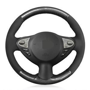 Housse de volant de voiture en daim noir, en Fiber de carbone, pour Infiniti FX FX35 FX37 FX50 QX70 Nissan Juke Maxima 370Z Sentra SV300L