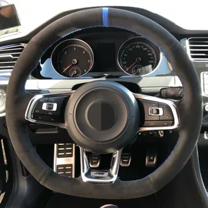Car Steering Wheel Cover Black Genuine Leather Suede For Volkswagen VW Golf 7 GTI Golf R MK7 VW Polo GTI Scirocco 2015 2016