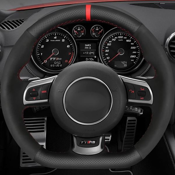 Housse de volant de voiture en cuir véritable noir, en daim, pour Audi TTRS 2009-2014 R8 2010-2015 RS3 (8P) 2011-2014 RS6 2008-2010