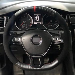 Car Steering Wheel Cover Carbon Fiber Leather Black Suede For Volkswagen VW Golf 7 Mk7 Touran Up New Polo Jetta Passat B8 Tiguan244J