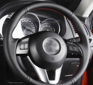 Car Steering Wheel Cover Cowhide Leather Car Accessories For Mazda 3 Axela Mazda 6 Atenza Mazda 2 CX-3 CX3 CX-5 CX5 Scion iA