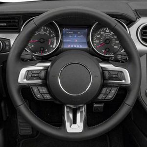 Auto Stuurhoes DIY Hand-gestikt Zwart Lederen Suede Voor Ford Mustang 2015 2016 2017 2018 2019257f