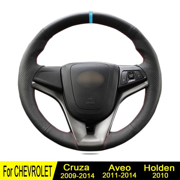 Housse de volant de voiture pour Chevrolet Cruze 2014-2009 Aveo 2014-2011 Holden Cruze 2010 noir en cuir véritable bricolage antidérapant