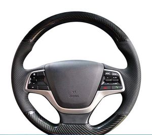 Protector para volante de coche cosido a mano fibra de carbono trenza accesorios de coche para Hyundai Elantra 4 2016-2019 Solaris 2017-2019