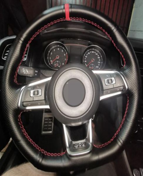 Couvercle de volant de voiture Couir artificiel cousu à la main pour Golf 7 GTI Golf R MK7 VW Polo GTI Screocco 2015 20169955259