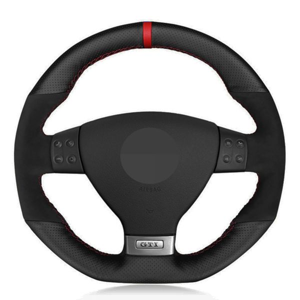 Housse de volant de voiture cousue à la main en cuir véritable noir pour Volkswagen Golf 5 Mk5 GTI VW Golf 5 R32 Passat R GT 2005