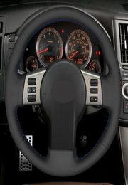 Couvercle de volant de voiture Handstitchated noire en cuir artificiel pour Infiniti FX FX35 FX45 20032008 Nissan 350Z 200320091599903