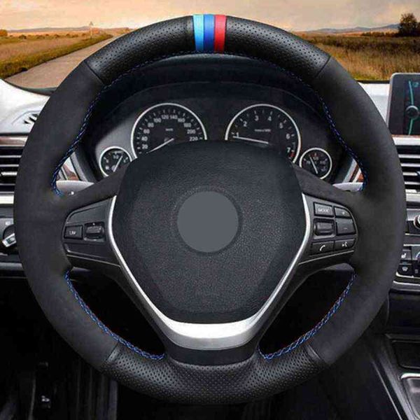 Housse de volant de voiture cousue à la main en cuir véritable noir doux pour Bmw F20 F21 F22 F23 F30 F31 f34 F32 F33 F36 J220808