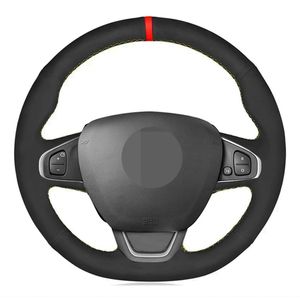 Housse de volant de voiture en cuir véritable noir souple, marqueur rouge en daim pour Renault Clio 4 (IV) Kaptur Captur 2016 – 2019