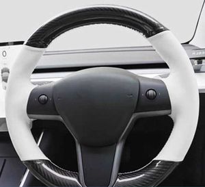 Housse de volant de voiture antidérapante en daim tressé, accessoires de voiture pour Tesla modèle 3 modèle Y 2015 2016 2017 2018 2019 2020