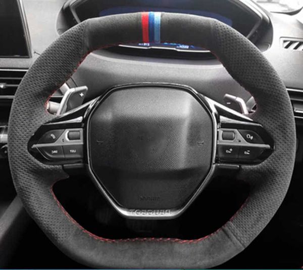 Couverture de volant de voiture en cuir suédé tresse accessoires de voiture pour Peugeot E-208 2020 508 208 2019 2020 3008 4008 5008 2016-2019