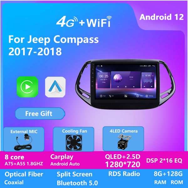 Lecteur vidéo Android stéréo de voiture pour JEEP COMPASS 2017-2018 unité de tête multimédia Auto Radio avec WIFI Bluetooth DSP