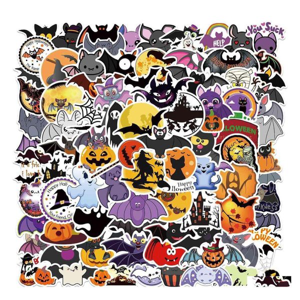 Autocollants De Voiture 10/50/100 Pcs Chauve-Souris Halloween Horreur Chiroptera Graffiti Bricolage Étanche Valise Ordinateur Portable Scooter Réfrigérateur Drop Delive Dhhbc