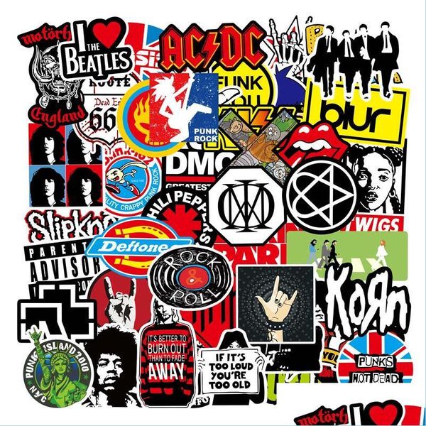 Pegatinas de coche 100 Unids / lote Retro Band Rock Sticker Música Graffiti Jdm Pegatinas Para Diy Guitarra Motocicleta Laptop Lage Skateboard Car Snow Dht4O