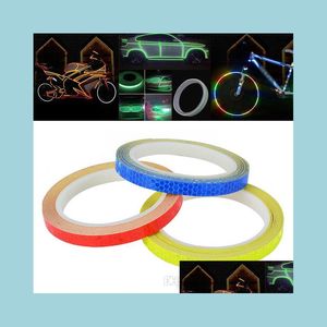 Autocollants De Voiture 1Pc 8 Mètre Car Styling Stripe Bande Réfléchissante Moto Vélo Corps Jante Roue Autocollant Décoratif Bleu/Rouge/Jaune Goutte D Dhmfh