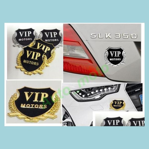 Autocollants de voiture 2 pièces 1 ensemble d'autocollants en métal 3D VIP Motors Badge de voiture décalcomanie porte fenêtre décor bricolage moto motoautocollants Er Drop livraison 2 Dh67P