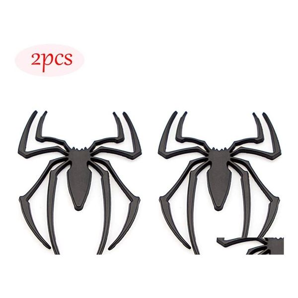 Pegatinas de coche 2 piezas 3D Spider Emblem Logo Metal Chrome Insignias Etiqueta Gota Entrega Móviles Motocicletas Accesorios exteriores Dhrss