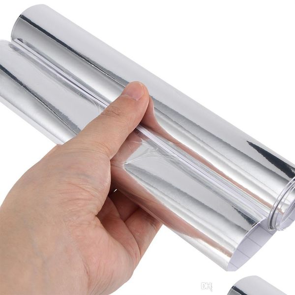 Pegatinas de coche 30Cm 40Cm 50Cm 60Cm Brillo flexible Espejo Chrome Sier Vinilo Wrap Film Foil Sticker Bubble Car Decal Computer Er Phone S Dh591