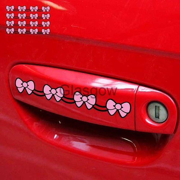 Autocollants De Voiture 4PCSSet Autocollants De Voiture Bowknot Mignon Beau Bébé Rose Fille Bande Dessinée Décoration Pour Poignée De Porte Poignées De Porte Auto Tuning Styling C40 x0705