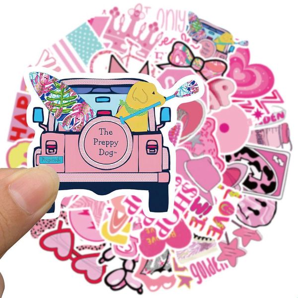 Pegatinas para autos 50 piezas Graffiti mixto Skateboard Pink Girly Heart Doodles para Laptop Nevera Casco Pad Bicicleta Bicicleta Motocicleta Ps4 Libro Dhwby