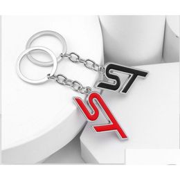 Autostickers 50 PCS ST Keychain Badge Keyring Metal Key Chain Ring Holder voor Ford Logo Focus Fiesta EcoSport 2009 Mondeo Kuga Fusion DHQ51