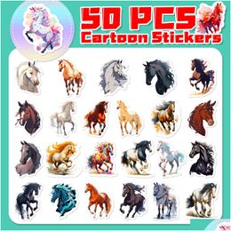 Autocollants de voiture 50pcs Carton Carton Horse non aléatoire Autocollant en vinyle Autoritaire Vinyle Skateboard Motor Water Water Snowboard Wall Decs Kids G DHMWK