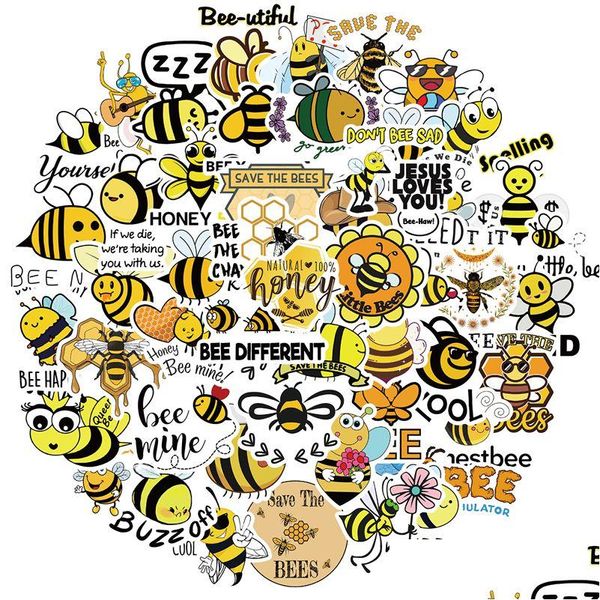 Autocollants de voiture 50pcs mignon abeille jaune inspirant petit animal graffiti enfants jouet planche à roulettes moto vélo autocollant décalcomanies drop d dhdzd