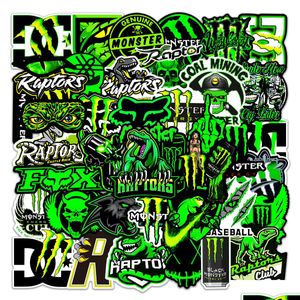 Autostickers 50 stuks groen fluorescerend verblinden persoonlijkheid trend sticker monster jager iti kinderen speelgoed skateboard motorfiets fiets drop dhrnx