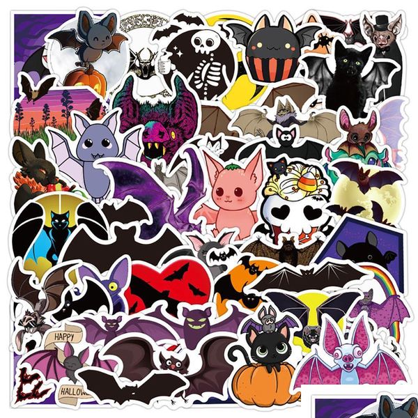 Pegatinas de coches 50 unids Halloween lindo murciélago dibujos animados monopatín portátil bicicleta diy clásico juguete calcomanías pegatina gota entrega móviles motorcy dhfar