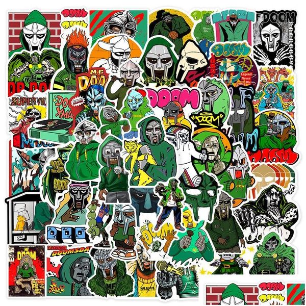 Pegatinas de coche 50 unids Hip Hop Rapero MF Doom Cantante Iti DIY Skateboard Teléfono Lage Laptop Guitarra Juguetes Calcomanías para Fan Kids Drop Entrega Dhoan