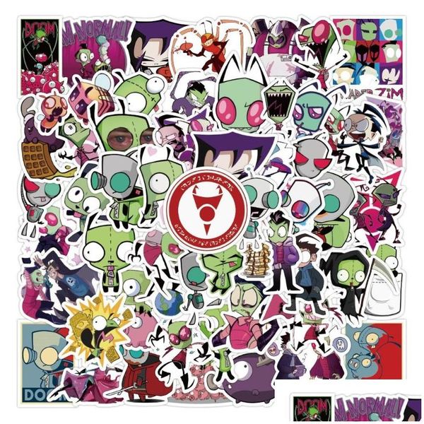 Autocollants de voiture 50 pièces/lot Animation Alien Invader Zim Iti autocollant décoratif cahier casque de planche à roulettes enfants cadeau jouet Collection Waterpro Otdoh