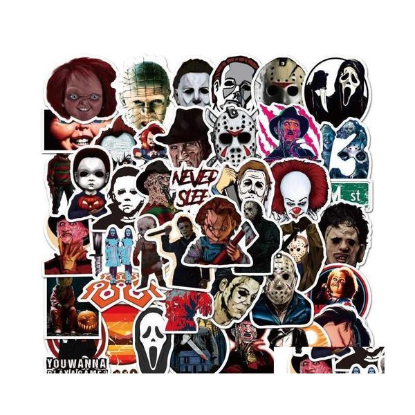 Pegatinas de coche 50 Unids / lote Película de terror Killer Role Skateboard Lage Laptop Impermeable Pvc Scrapbooking Halloween Graffiti Sticker Calcomanías Dht5A