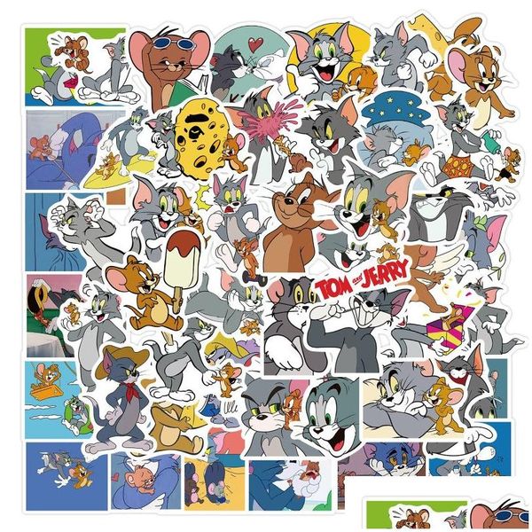 Autocollants de voiture 50pcs / lot Tom et Jerry autocollant chats souris 90S Art Print Home Decor mur portable téléphone Lage ordinateur portable vélo Scrapbookin Dhqf7