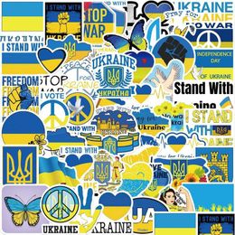 Autocollants de voiture 50pcs / lot drapeau ukrainien souhait paix iti pour bricolage Lage ordinateur portable planche à roulettes vélo autocollant livraison directe mobiles motos Dhdwz