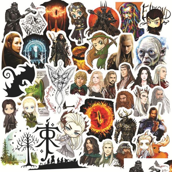 Autocollants de voiture 50pcs Le personnage du film Hobbit Iti DIY Notebook Réfrigérateur Guitare Téléphone Tasse Vélo Autocollant étanche Autocollant Jouets Drop Deliv Dhrs3