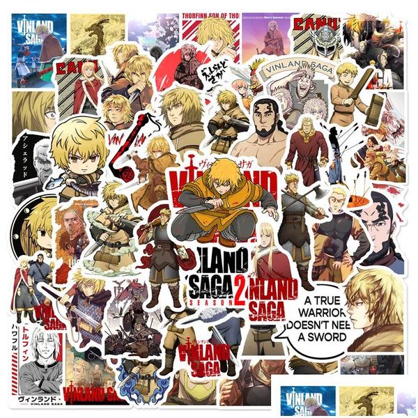 Etiquetas engomadas del coche 50 unids Vinland Saga Etiqueta Thorfinn Karlsefni Graffiti Niños Juguete Monopatín Motocicleta Bicicleta Calcomanías Venta al por mayor Drop Deliv Dhjsy