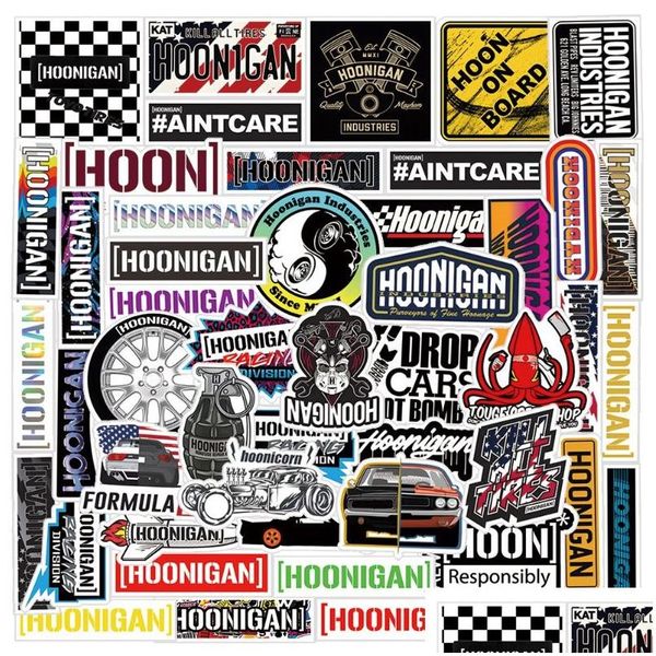 Autocollants de voiture 52 pièces Hoonigan Hoonigancar JDM Racing Iti pour bricolage Lage ordinateur portable planche à roulettes moto vélo autocollant livraison directe Mobil Dhsxm