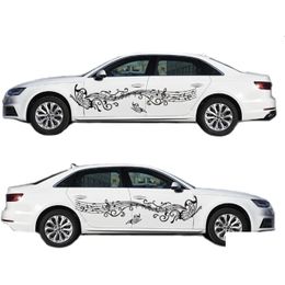 Autostickers Een set Voertuig Vrachtwagen Power Muziek Zwarte Vlinder Bloemen Sport Styling Vinyl Lichaamssticker Taillelijn Decals Drop Delivery Otg4R