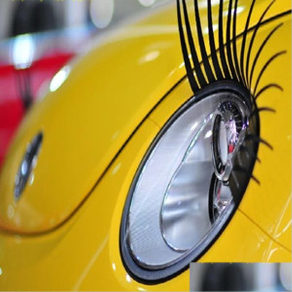 Autocollants de voiture voiture mignon cils motif cils Eyeliner 3D Logo autocollant stéréo phare décor livraison directe 2022 Mobiles moto Dhosy