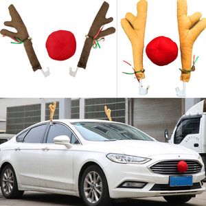 Auto Stickers Christmas Sika Deer Antlers Neus Hoorn Auto Voertuig Decoratie Rendier Elk Set Truck Ornamenten Xmas Holiday Party Gift Kawaii T221108