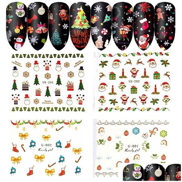 Etiquetas engomadas del coche Linda Señora Navidad Calcomanías de uñas Estrellas Estilo Árbol de Navidad Santa Bell Dedo Belleza Envolturas Estrella DIY Nails Art Drop Entrega M Dhqyt