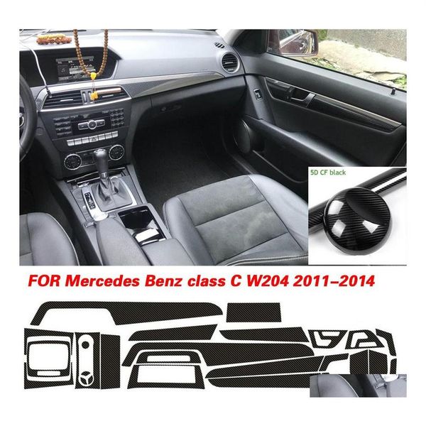 Pegatinas de coche para Benz Clase C W204 20112014, manija de puerta de Panel de Control Central Interior, calcomanías de fibra de carbono 3D 5D, estilo Drop Deli2029