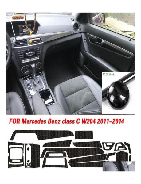 Pegatinas de coche para Clase C W204 20112014, Panel de Control Central Interior, manija de puerta, calcomanías de fibra de carbono 3D 5D, caída de estilo Deli2809949