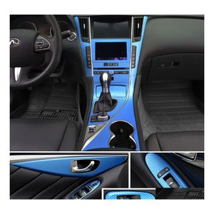 Autocollants de voiture pour Infiniti Q50 Q60 2014 Panneau de commande central intérieur Poignée de porte 3D / 5D Décalcomanies en fibre de carbone Accessoire de style Drop Dhwtd
