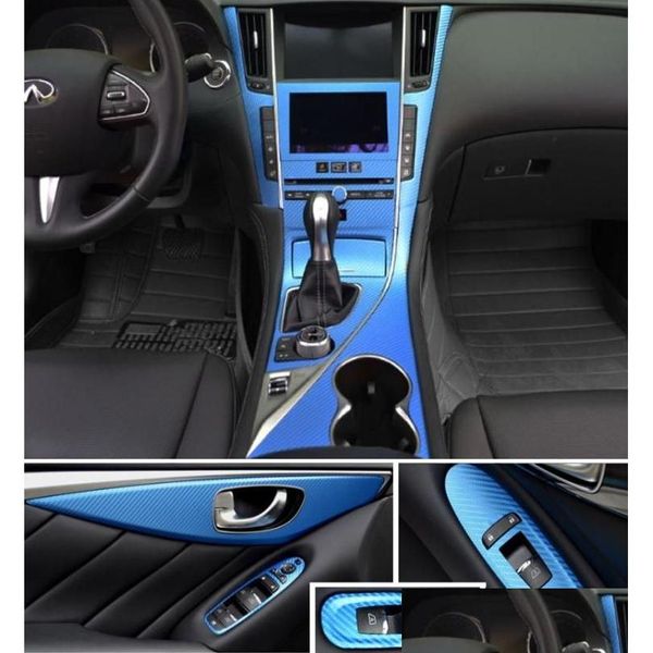 Autocollants de voiture pour Infiniti Q50 Q60 2014 Panneau de commande central intérieur Poignée de porte 3D5D Décalcomanies en fibre de carbone Style Drop Delivery Autom Dhkgr