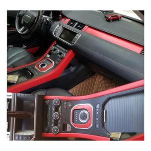 Pegatinas de coche para Land R Range Evoque Panel de control central interior Manija de la puerta Calcomanías de fibra de carbono Accesorio de estilo Drop Delivery Dhlds