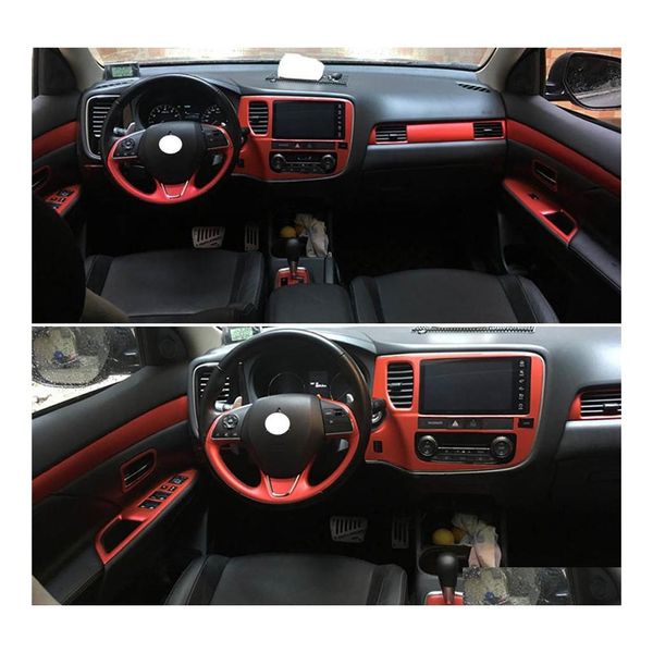 Autocollants de voiture pour Mitsubishi Outlander 19 Panneau de commande central intérieur Poignée de porte Décalcomanies en fibre de carbone Accessoire de style Drop Deli Dhjst