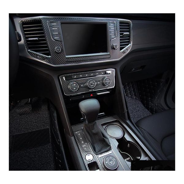 Pegatizas de autom￳vil para VW Teramont Atlas Interior Central Control Panel Many Door Fiber Dos de fibra de carbono Estilizador de accesorios Drop entrega M DHQ0A